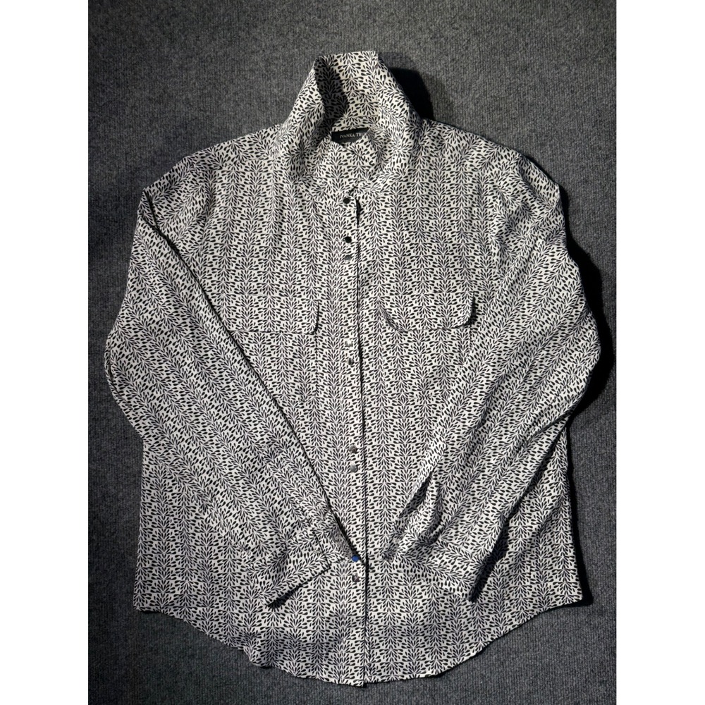 Ivanka Trump Button Down Shirt Womens XL White Black Excellent Roll Tab Sleeve